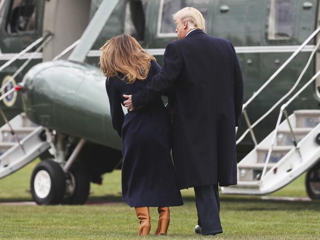 Melania Trump looses her footing while walking across the South Lawn of the White in Washington. Picture: AP
