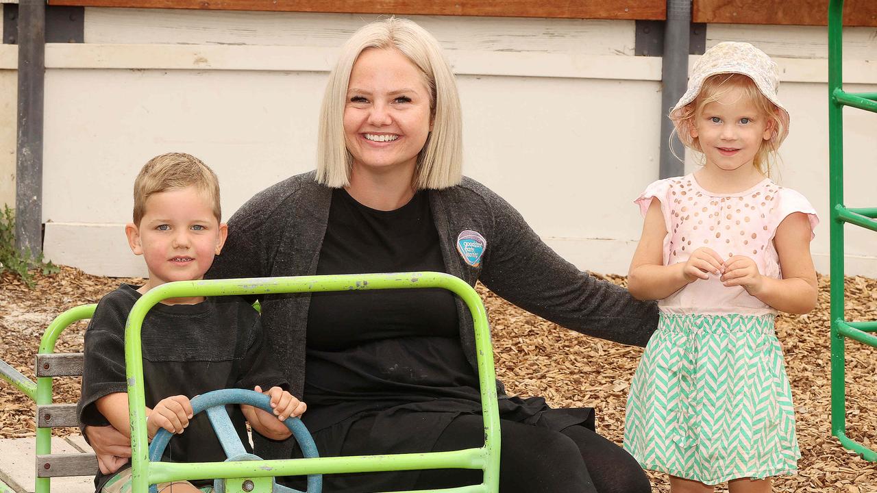 Goodstart Early Learning Newtown centre manager Katie Sinclair with Hendrix and Wren, both 4. Picture: Alison Wynd