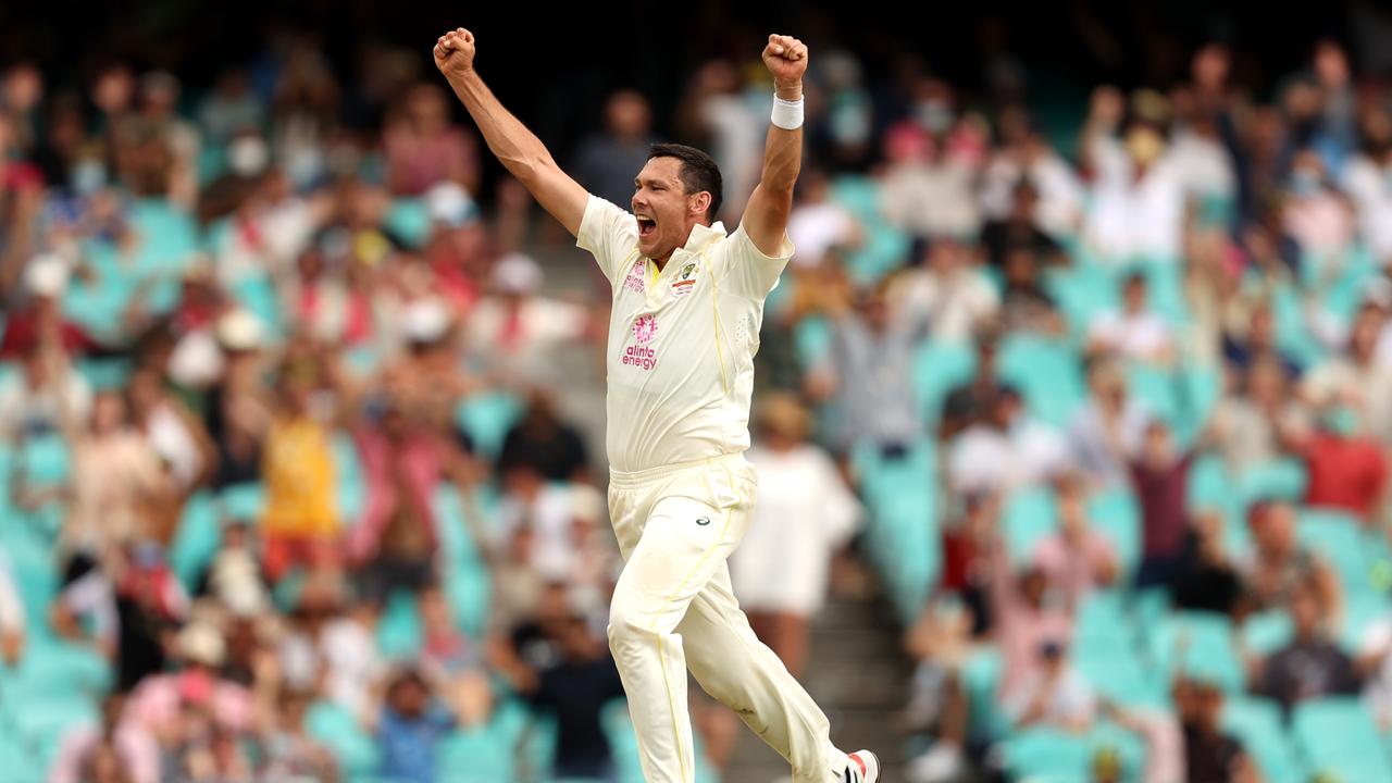 Scott Boland celebrates the wicket of Jonny Bairstow. Picture: Getty Images