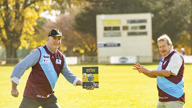 Lancefield Football-Netball Club history book co-authors Denis Graham and John Chisholm. Picture: Zoe Phillips