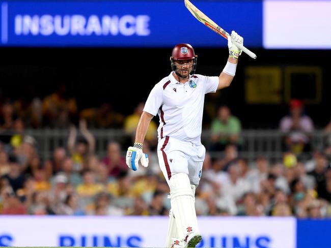 Joshua Da Silva put a good defence along with Kavem Hodge to frustrate the Australian bowlers for a good part of the night session. Picture: Bradley Kanaris/Getty Images