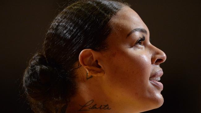 Australian's pivot Liz Cambage looks on during the FIBA Women's Olympic Qualifying Tournament match between Australia and Puerto Rico, on February 8, 2020, at the Prado stadium in Bourges, Center France. (Photo by GUILLAUME SOUVANT / AFP)