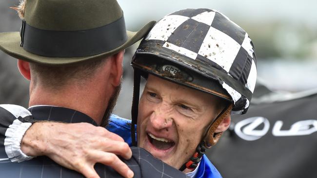 Mark Zahra lets his emotions spill in the mounting yard. Picture: Reg Ryan-Racing Photos via Getty Images