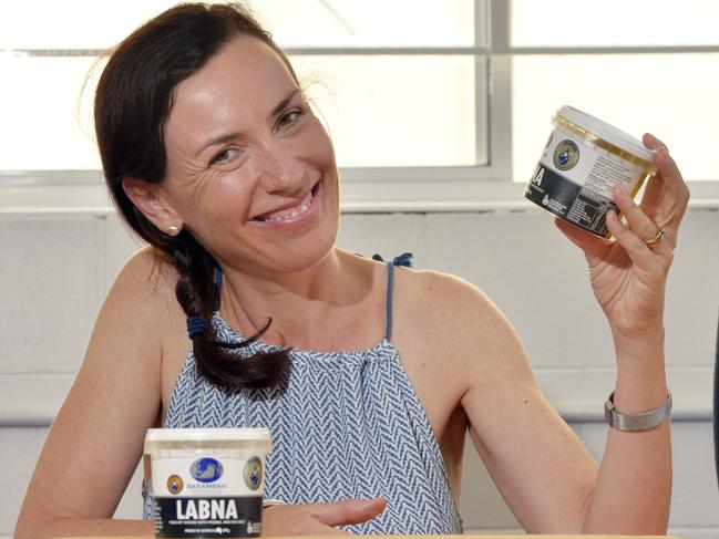 Barambah Organics owner Jane Campbell with their Labna yoghurt cheese. Picture: Inga Williams