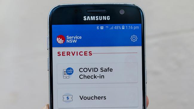 NSW does not allow check in data from the ServiceNSW app to be accessed by police. Picture: NCA NewsWire