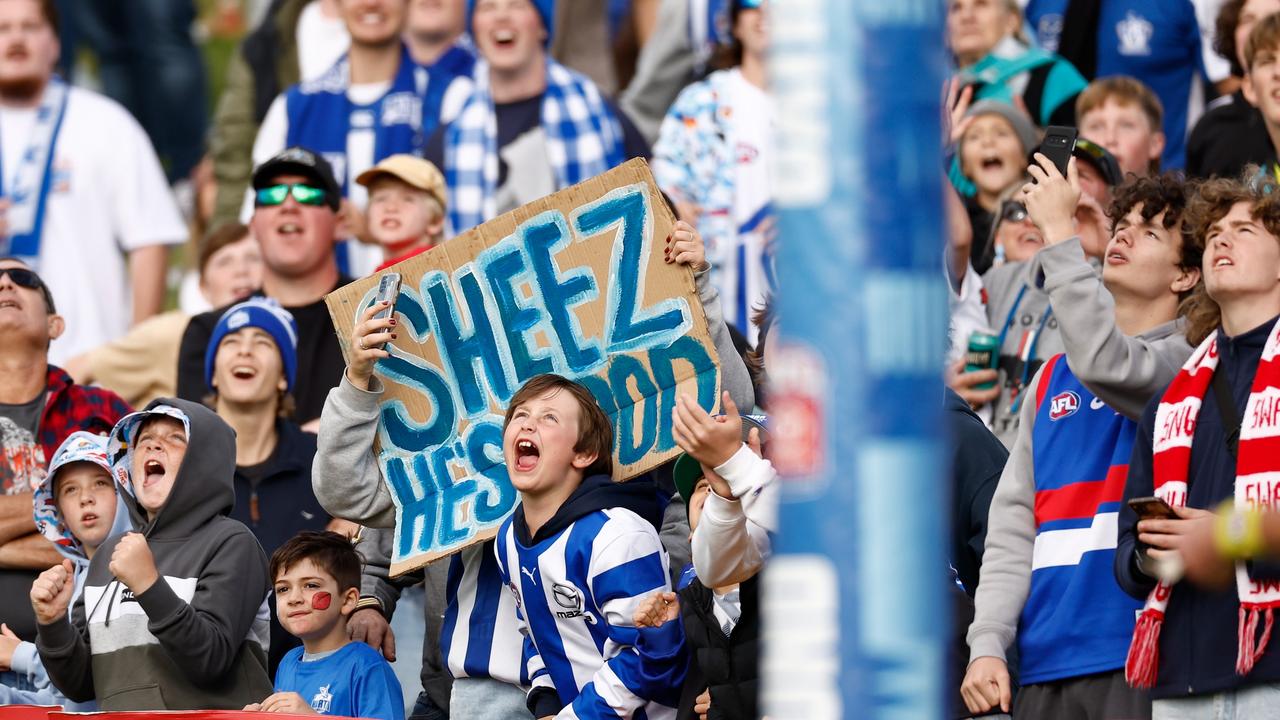 Fans at the match between the Brisbane Lions and the North Melbourne Kangaroos at Adelaide Hills. Picture: Getty