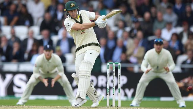 Australian no.4 Marnus Labuschagne pulls to the boundary. Picture: Getty Images