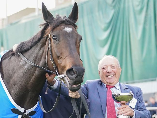 Pride Of Jenni and Tony Ottobre after winning the Tile Importer Anniversary Vase at Caulfield Racecourse on May 03, 2025 in Caulfield, Australia. (Photo by Scott Barbour/Racing Photos via Getty Images)