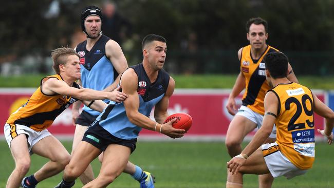 Strathmore and Aberfeldie do battle in last year’s preliminary final. Picture: James Ross