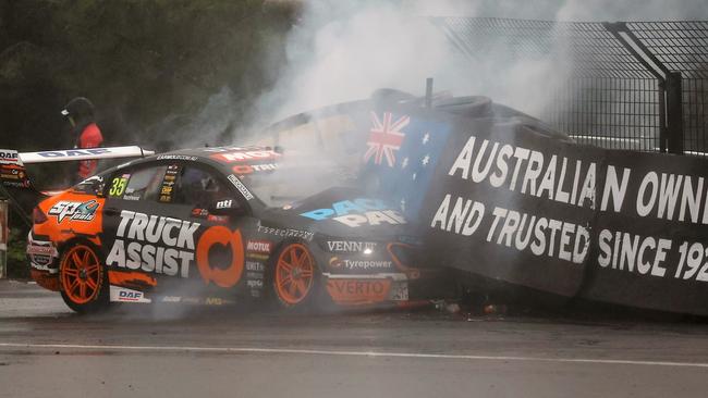 A crash during practice at Bathurst. Picture: Mark Horsburgh / EDGE Photographics