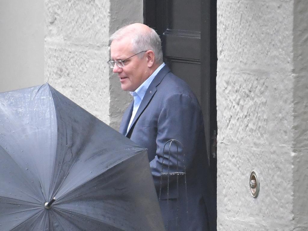 Scott Morrison left Kirribilli House with his family on the morning after his defeat. Picture: NCA NewsWire / Simon Bullard