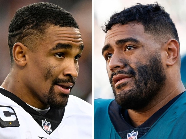 Jordan Mailata has a big heart, but Jalen Hurts' comment broke it. Image: Getty