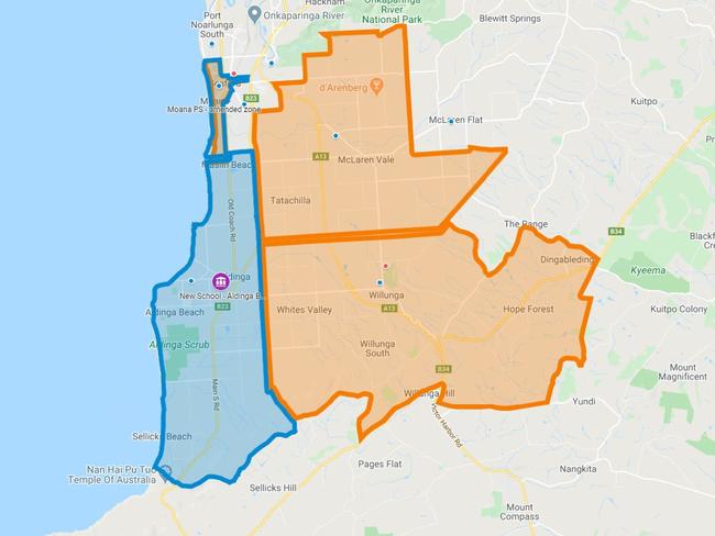 Aldinga B-12 school’s proposed primary zones.