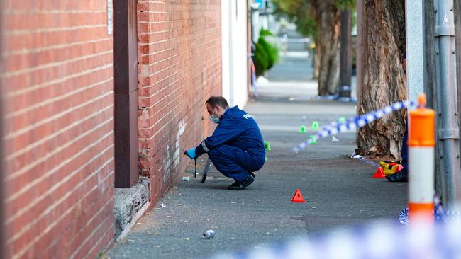 Forensic police are investigating the scene this morning. Picture: Sarah Matray