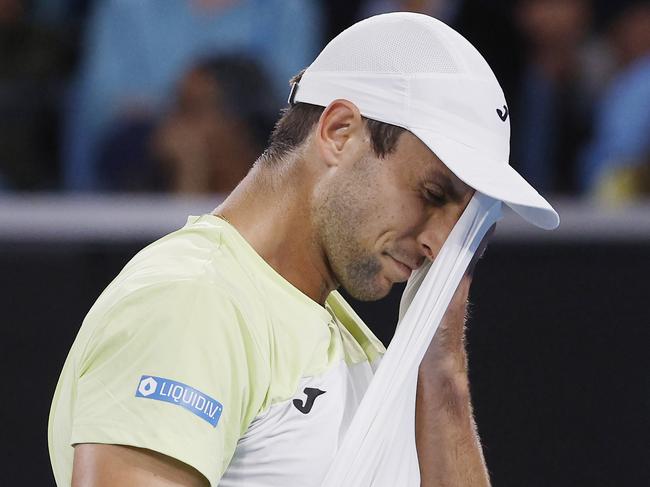 NCA. MELBOURNE, AUSTRALIA. 17th January 2025.   Day 6 Australian Open Tennis at Melbourne Park.   Aleksandar Vukic vs Jack Draper at Margaret Court Arena.   Aleksandar Vukic  during his 3rd round match   .  Picture: Michael Klein