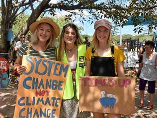 Peregian Beach's School Strike for Climate organiser Shellie Joseph with Lilly and Lotte Klein. Picture: Caitlin Zerafa