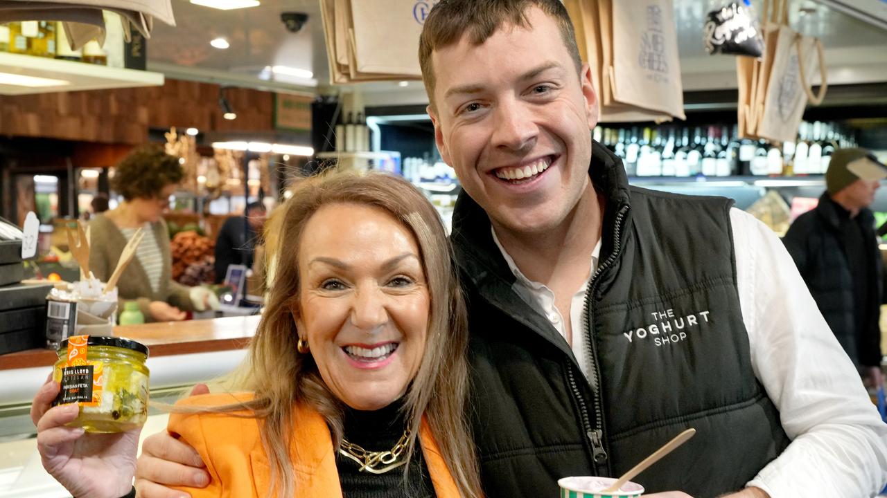 Cheese maker and exporter Kris Lloyd AM, and the Yoghurt Shop's Brandon Reynolds at Central Market. Picture Dean Martin