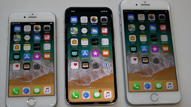 The new iPhone 8, iPhone X and iPhone 8S. Picture: AFP