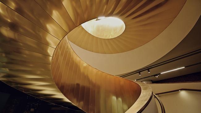 Ground Level View of the Golden Staircase at the WA Museum Boola Bardip, Perth. Picture: Tourism Western Australia