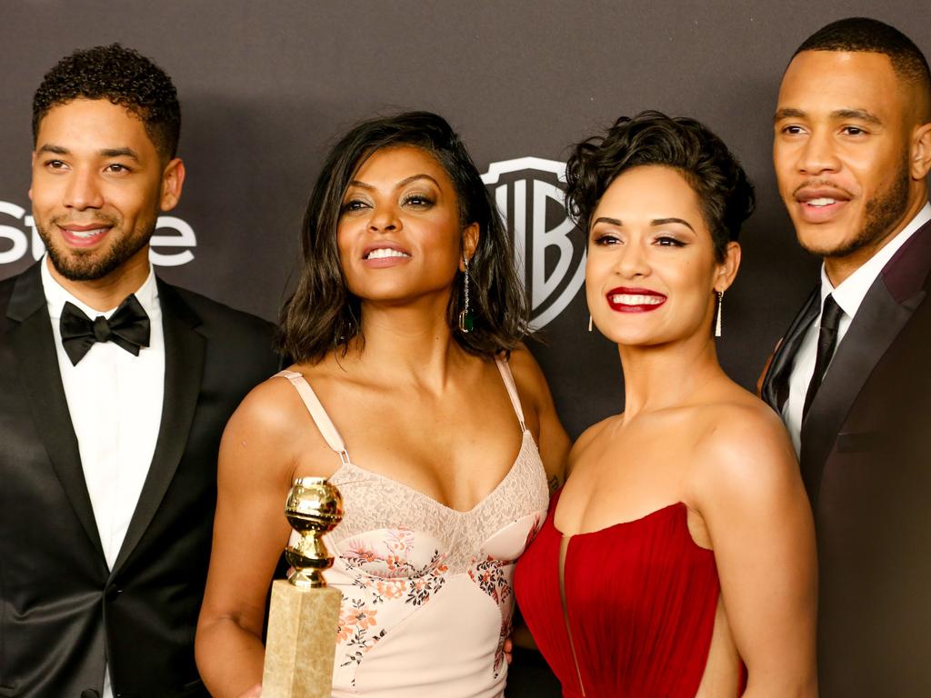 Jussie Smollett, left, with his Empire co-stars Taraji P. Henson, Grace Gealey and Trai Byers. Picture: Splash