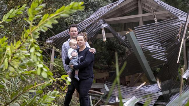 Braeden Tairi, his wife Bri and their baby boy Levi had a near-death experience at their home in Kalorama during the recent storms. Picture: NCA NewsWire / Wayne Taylor