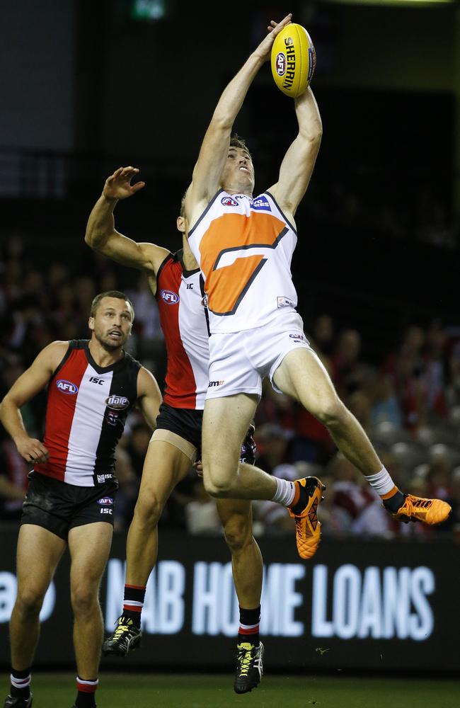GWS Giants star Jeremy Cameron takes a strong mark in the second quarter. Picture: George Salpigtidis
