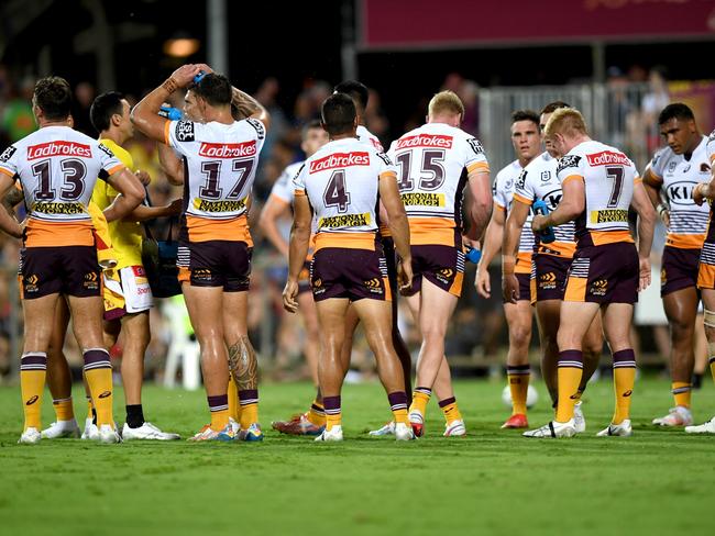 Brisbane heads drop after a Parramatta try. Picture: Scott Davis/NRL Photos