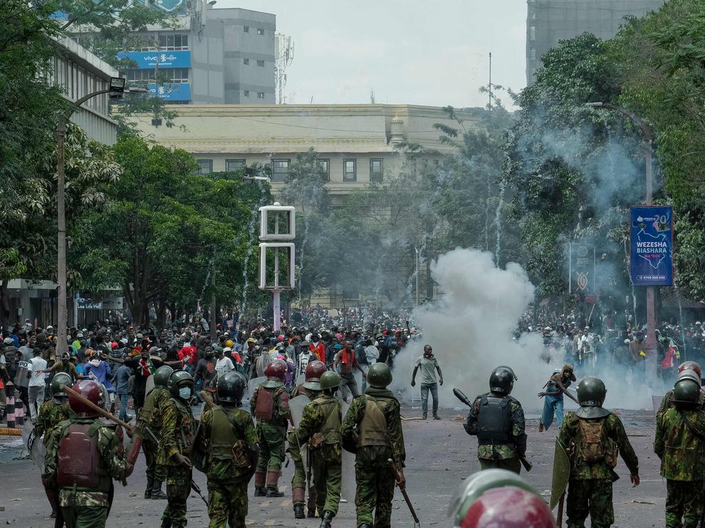Angry demonstrators confronted Kenyan policemen and the military.