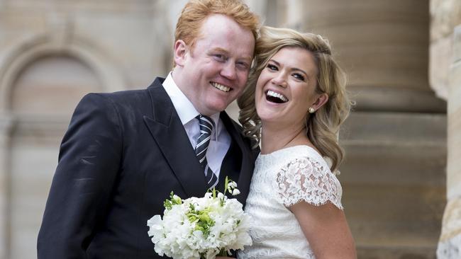 Nothing fake about her wedding day though: Sarah Harris married ‘IT nerd’ Tom Ward last year.