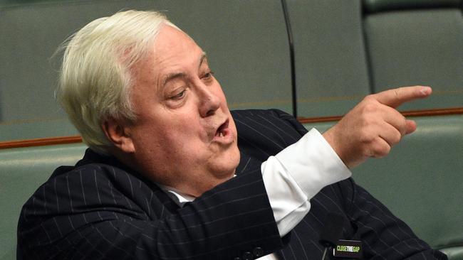 Palmer United Party leader Clive Palmer during Question Time at Parliament House in Canberra on Wednesday, Feb. 10, 2016. (AAP Image/Mick Tsikas) NO ARCHIVING