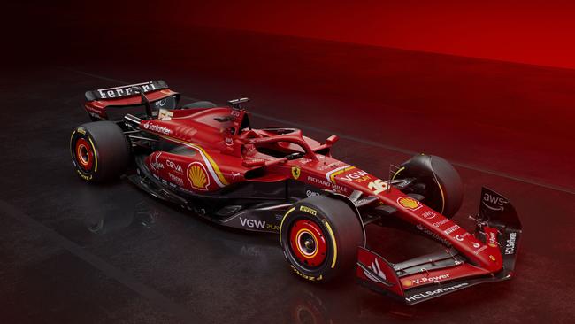 Ferrari’s car for the 2024 F1 season. (Photo by Handout / FERRARI PRESS OFFICE / AFP)