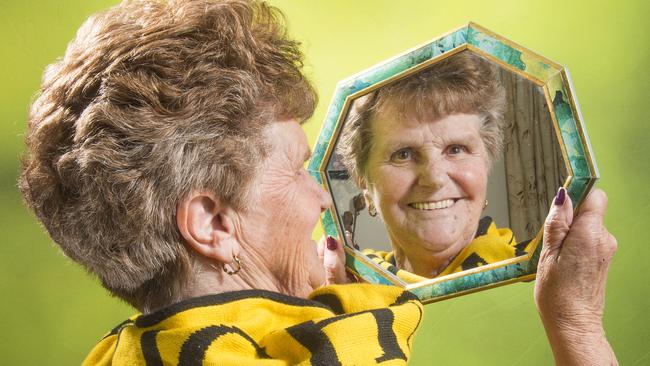 Dustin Martin's grandmother, Lois Knight, has got her first tattoo at age 70 to celebrate Richmond's premiership win. It's a number 4 with the words Richmond Premiers inside. She's agreed to be in a photo with tattoo included. Picture: Rob Leeson.