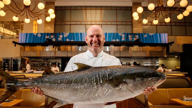 Fishbank executive chef Tony Carroll with a wild kingfish. Picture: Matt Turner