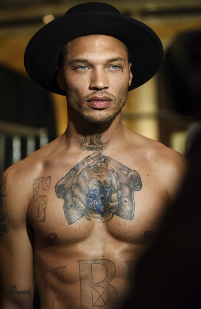 Jeremy Meeks, the model who was referred to as “the hot felon,” poses backstage before the Philipp Plein show during New York Fashion Week on February 13, 2017 in New York City. Picture: AP