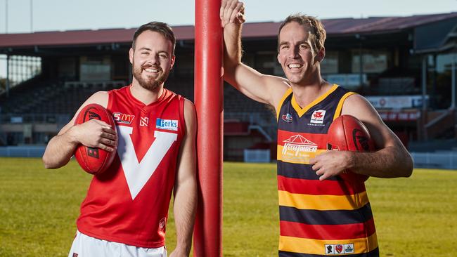 Brothers Max and George Thring at Prospect Oval, ahead of the SANFL preliminary final and KNTFL grand final. Picture: Matt Loxton