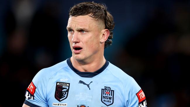 SYDNEY, AUSTRALIA - JUNE 08:  Jack Wighton of the Blues looks on during game one of the 2022 State of Origin series between the New South Wales Blues and the Queensland Maroons at Accor Stadium on June 08, 2022, in Sydney, Australia. (Photo by Mark Kolbe/Getty Images)