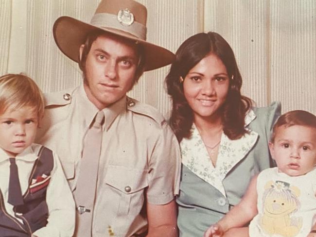 Bill Jauncey with his son Darren (left), wife Tricia and baby Michael, three weeks before Cyclne Tracy hit.