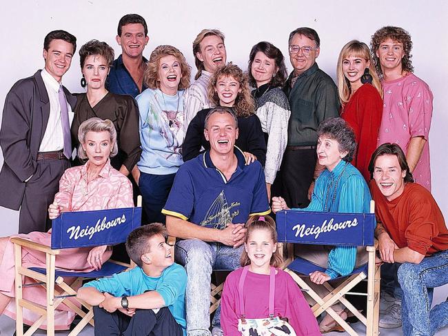 The cast of Neighbours in 1987. Hundreds of actors have appeared on the show over its 37 years.