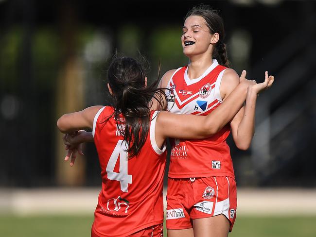 Annabel Kievit celebrates a goal for Waratah. Picture: Supplied.