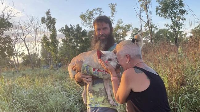 The moment Brenda Trotter was reunited with her dog Dobby thanks to local TC and his drone. Picture: Supplied