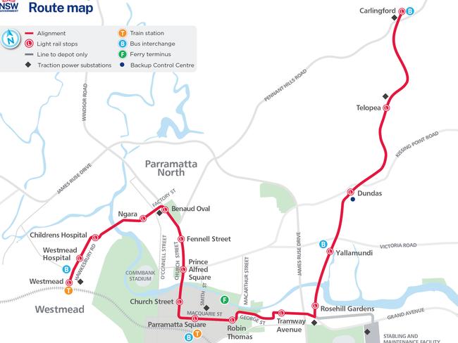 Parramatta Light Rail route map. Picture: Supplied