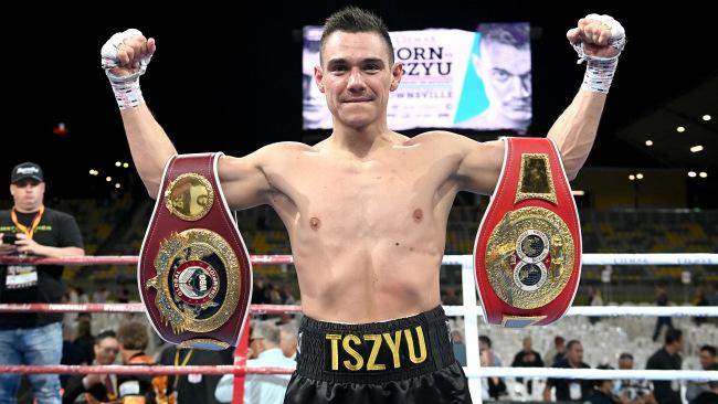 Tim Tszyu celebrates his victory. Picture: Getty Images 