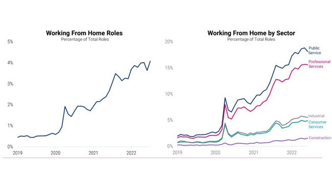 Jobs ads on Seek over time that included ‘work from home’.