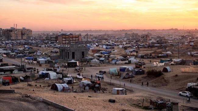 Tents sheltering Palestinians displaced by conflict in the southern Gaza Strip in December. Picture: Bashar Taleb/AFP