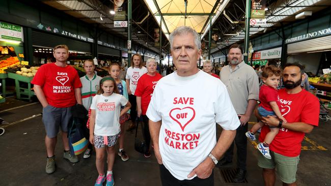 Save Our Preston Market group spokesman Chris Erlandson and other supporters at the Preston Market in 2017. Picture: David Geraghty