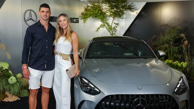 Scott and Alex Pendlebury in the Mercedes-AMG Lounge. Picture: Mike Tarr