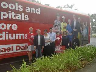 PARTY BUS: Labor deputy leader Penny Sharpe with shadow primary industries minister Mick Veitch and Clarence Candidate Trent Gilbert. Picture: Tim Jarrett