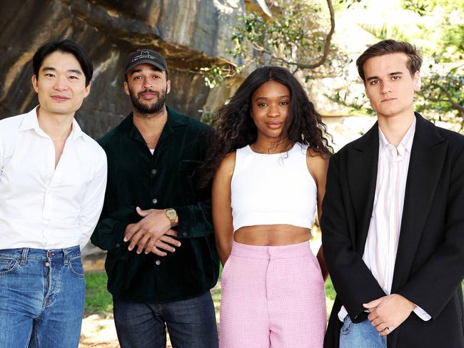 DAILY TELEGRAPH. SEPTEMBER 19, 2024. Pictured are Heath Ledger Scholarship finalists Charles Wu, Ezekiel Simat, Andrea Solange and Will McDonald. Picture: Tim Hunter.