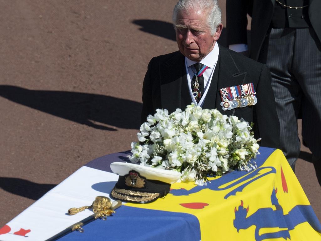 Prince Charles, Prince of Wales during the funeral of Prince Philip, Duke of Edinburgh. Picture: Getty