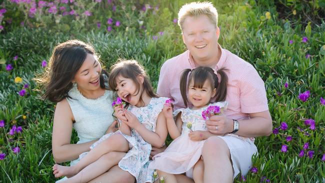 Kindicare chief executive Benjamin Balk with wife Julini Halim-Balk and children Amelia, 5, and Annelise, 3. Picture: Kristy Jauncey Photography